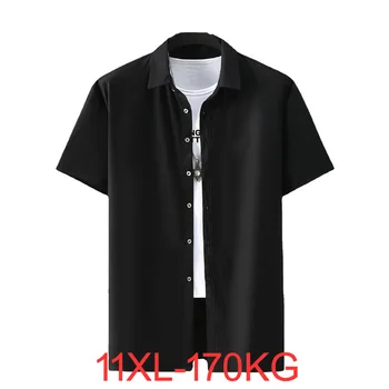 Плюс размер, риза от ледената коприна с къси ръкави, голям размер, бизнес работна черна риза, мъжка лятна ежедневната мъжка риза голям размер 11XL 9XL 10XL