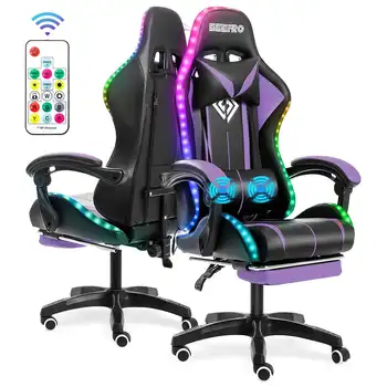 Висококачествено игралното стол с RGB подсветка, офис стол, Компютърна стол за геймъри, Ергономичен Въртящо се кресло, 2-точка столове за масаж за геймъри