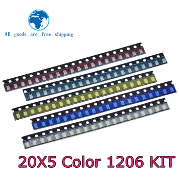 100шт = 5 цвята x 20pcs 1206 SMD led лампа Червен бял Зелен син жълт 1206 led комплект