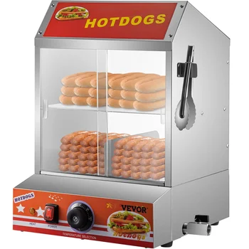 Нагревател за хот-дог BENTISM 2-Нива, Търговска нагревател за 175 хот-дог и 40 кифли, двойна котела за хот-дог от неръждаема стомана с подогревателем за хляб
