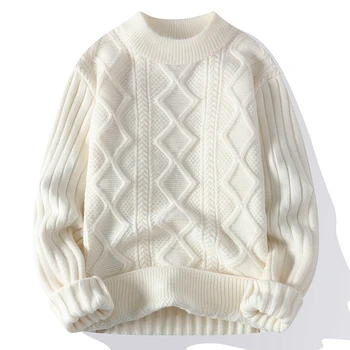 2023 Есенно-зимния Мъжки вязаный модерен пуловер с кръгло деколте, Свободни ежедневни дебели топли пуловери, Мъжки пуловери, Размер M-XXXL