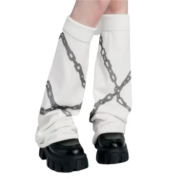 Xingqing Гамаши в стил готик-пънк 2000-те Години, Жена вязаный калъф на долната част на крака с верига, y2k, Естетически чорапи за момичета в стил емо, Аксесоари