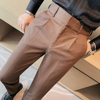 Есенно-Зимни Обикновена Панталони за Костюми, Мъжки Ежедневни бизнес панталони с висока талия, Офис социални Сватбени панталони, Мъжки дрехи