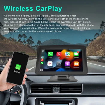 7-инчов автомобилен FM-радио, мултимедиен плейър, преносим безжичен Carplay, авто настолен монитор, Поддръжка на Android Auto Mirror Линк AirPlay