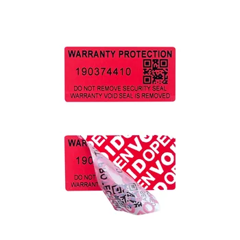 Червена защитен стикер 40x20 мм, не платима прехвърляне на гаранции за сигурност на отменени множество от опаковки етикет/печат със сериен номер