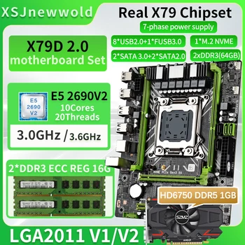 Комплект дънната платка X79D2.0 с процесора E5 2690V2 и оперативна памет DDR3 REG 2 * 16 GB И графична карта HD6750 DDR5 1gb NVME M. 2 SATA 3.0