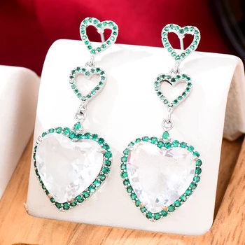 GODKI Нови луксозни кристални романтични обеци-сърца, за жени, за сватба висящи обеци, вечерни сватбени бижута, подаръци