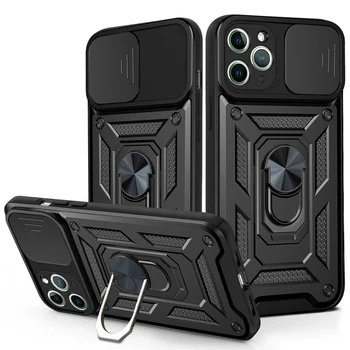 Калъф за iPhone 14 13 12 11 Pro Max Mini XR XS X 7 8 Plus SE Брони Военни Клас Пръстен За Защита на Обектива на Слайд-Камера Бронирана чанта за Носене
