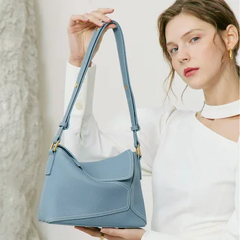 Луксозна дамска чанта 2023, нова кожена чанта през рамо с един горния слой от телешка кожа, геометрична чанта-тоут