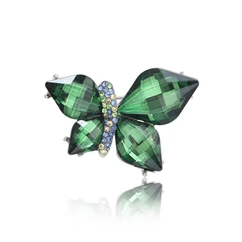 Дамски Модни брошки със зелен Кристал и сладка пеперуда За жени, луксозни игли с животни от сплав Сребърен цвят