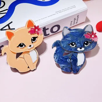 Корейската Мультяшная брошка с сладък котка, Модни цветни Акрилни, Метални брошки във формата на животни за жени, бижута, подаръци за момичета