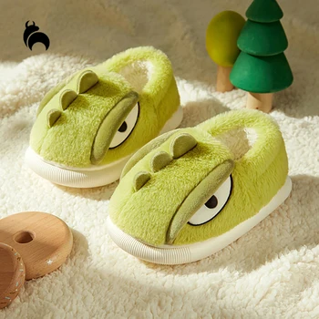 Mo Dou Plus, Памучни чехли с хубав динозавром За деца, есенно-зимни топли обувки за момичета и момчета, зимни памучен обувки