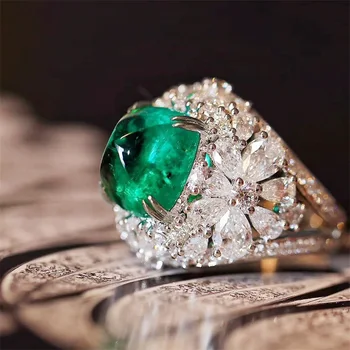 Класически Бабушкино зелен пръстен с Цирконием За жени, Моден тренд, пръстен на палеца, дамски официални бижута за Годеж