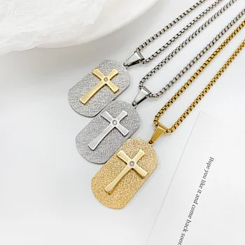 JHSL Мъжки етикет, дизайн, окачване с кръст, Забележително Колие, Модни Верига за християнски бижута от Неръждаема стомана, Златен, сребърен Цвят