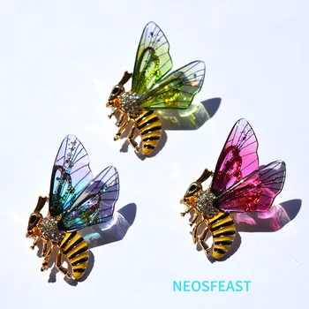 Елегантни бижута, Брошки във формата на Пчелите с кристали, дамски Цветни карфици с насекоми, Емайл Корсаж, подаръци за партита, украси за рокли