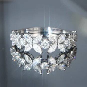 Huitan, Романтичен цветен дизайн, сватбени пръстени AAA, бял камък на КАМЪК, Луксозни аксесоари за жени, Бижута на едро