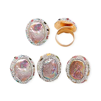 Микроинстекление, преливащи пръстен в стил барок, име на по размер, за жени, момичета, ръчно изработени, нередовна украса от перли на пръст с турмалин