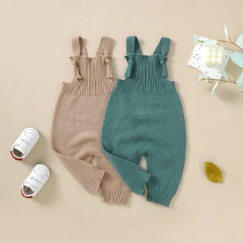 Есента Гащеризон-пуловер за малки момичета и момчета, обикновена тела без ръкави на плетени спагети презрамки, Дрехи
