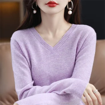 Корейски модната вълна, кашмир женски пуловер с V-образно деколте, всекидневни вязаный топ, есенно-зимно дамско палто, пуловер, пролетен дамски дрехи