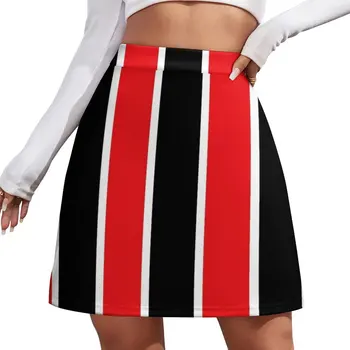 Мини пола с червена, бяла и черна ивица, луксозен дизайнерски дрехи, Дамски поли, поли за жени