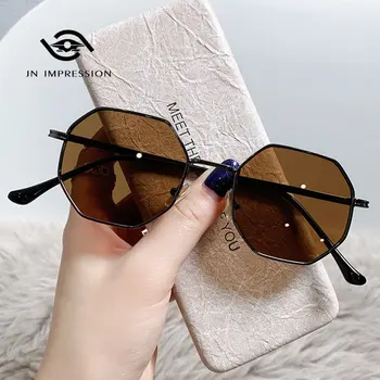 Нови слънчеви очила метална рамка в ретро стил Polygon, модни слънчеви очила за мъже и жени