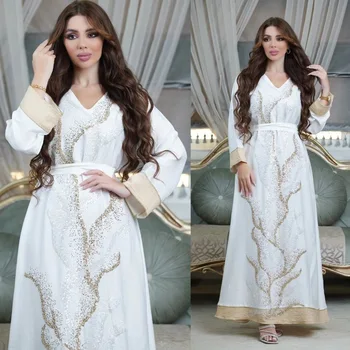 Мюсюлманските халати Perl с бродерия на мъниста, модни абайя в Близкия Изток, Женско арабско рокля, домашно облекло