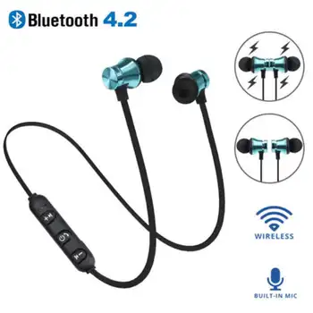 Магнитни безжични слушалки Bluetooth 4.2 Спортна безжични слушалки за шофиране, ходене, жак за слушалки-притурки за всички смартфони