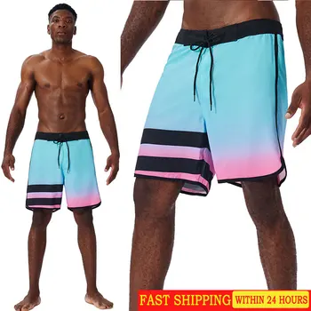 Мъжки плажни шорти с 4-лентова еластичност, Водоустойчивост плажни къси панталони-Бермуди, Маркови бързо съхнещи плажни панталони за каране на сърф, шорти за плуване