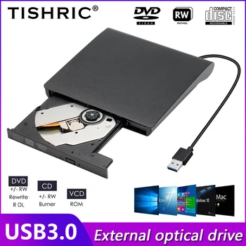 TISHRIC USB Външен диск за запис на DVD-та, DVD-ROM, CD-ROM, CD-RW DVD-R CD-R DVD-RW Външно оптично устройство За Настолен компютър, Лаптоп