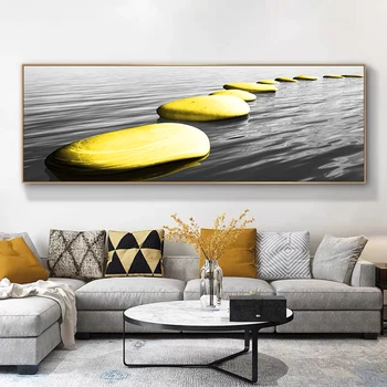 Абстрактна Сива серия Морската повърхност Златен камък Художествена картина върху платно, Плакат и Щампи Стенни художествени картини за домашен интериор дневна
