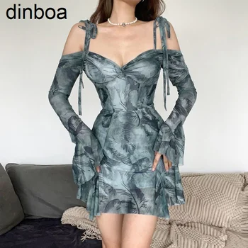 Лятна рокля Dinboa с графичен принтом в стил Харадзюку, винтажное секси рокля за жените, ежедневно модни облекла за отслабване за момичета, Макси рокля