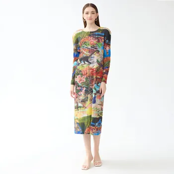 Miyake Fold 2023 Есен нова рокля с принтом 
