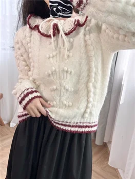 Нов дамски пуловер 2023 г., есен/зима, контрастен завързана яка, Стереосфера, Удобна мода, Скъпа Ежедневни облекла, прекрасно универсален