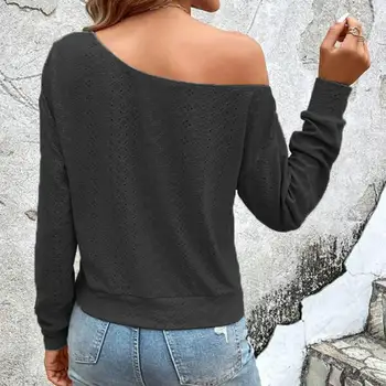 Дишащи дамски блуза, Дамски топ, Стилен женски пуловер с дълъг ръкав в едно рамо, мека дишаща ежедневни пролет-есен тениска