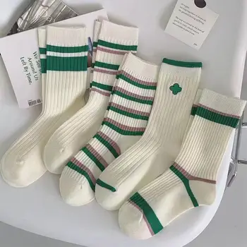 Дамски чорапи в японски стил Харадзюку, памучни чорапи в зелената ивица в ретро стил, Градинска облекло Happy Fashion, евтини чорапи, подарък за момичета