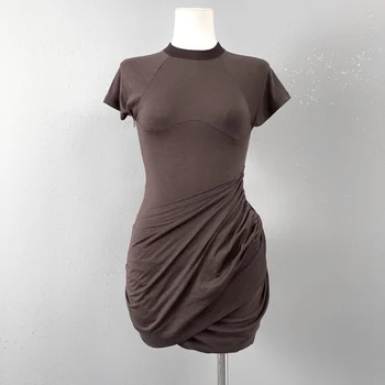 2023 ново дамско модно мини-рокля с къс ръкав, кръгло деколте и куха талия 0530