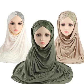 Дълъг Шал от мерсеризованного памук с дълга каишка, Мюсюлмански шал с каишка, Никаб, Тюрбан, Мюсюлманската жена монохромен модел на челото с пайети