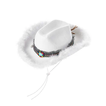 Нова ковбойская шапка в западен стил с покритие от пера, празнична шапка за жени, мъже, Сватбен карнавал, Рейв, Маски, Аксесоари за костюми за пътуване
