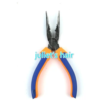 Клещи за удължаване на косата в носа с оранжева и синя дръжка от неръждаема стомана с 2 дупки и зъби