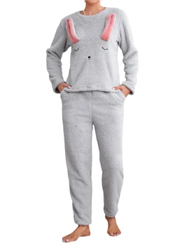 Жена уютен фланелевый пижамный комплект с принтом, топ и панталон с дълъг ръкав за спокоен и комфортен отдих и спокойни нощи
