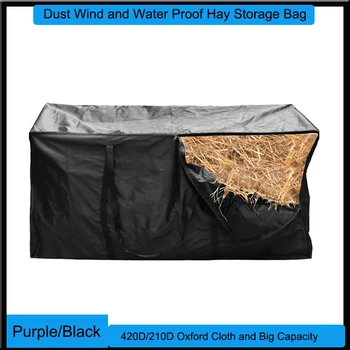 Чанта за съхранение на бали сено за конете Водоустойчив сгъваема чанта за хранене на животните 420D Плат Оксфорд Голям капацитет черна