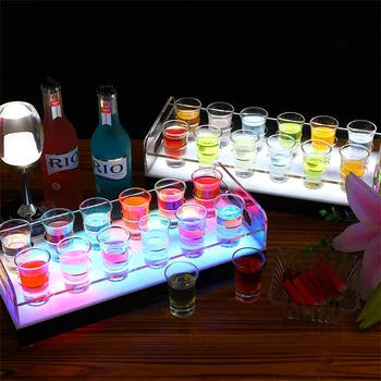 RGB Акумулаторна Акрилна Поставка за Чаши с Осветление на 6 или 12 Души, Сервировочный за употреба, Поставка За Показване на Винени Чаши, Led Табла За Обслужване на VIP-Питиета