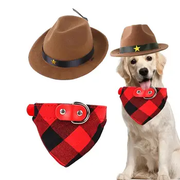 Ковбойская шапка за домашни любимци, Триъгълен шал, Ковбойская шапка за кучета и котки, шал-кърпа, аксесоари за каубои, Комплект дрехи за Cosplay