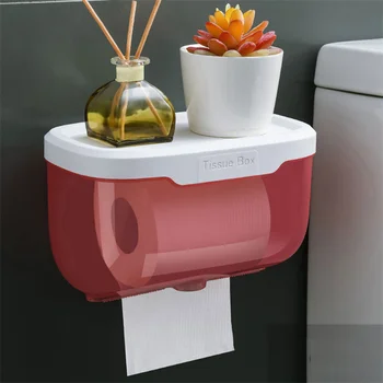 2 цвят Стенен държач за тоалетна хартия, Водоустойчив, полици за съхранение на мобилни телефони, Стойка за съхранение на тоалетна хартия, Кутия за салфетки в банята