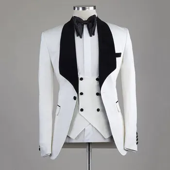 Бял Смокинг Булката за сватбата, мъжки костюми от 3 теми, Яке, жилетка и панталони, Мъжки модерен костюм от 3 теми, Официален дизайн 2021