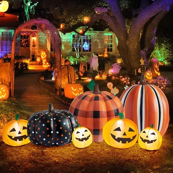 Светещ надуваема тиква за Хелоуин, Голям балон от тиква, надуваем лампа от тиква за вътрешен и външен декор на двора
