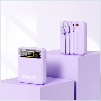 Power Bank 20000 ма Бързо зареждане на Вградени кабели Преносим Powerbank Външно зарядно устройство за iPhone Xiaomi Huawei Poverbank