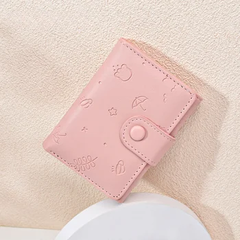 Нов мил женски портфейл от изкуствена кожа Ins с кратки анимационни принтом, однотонная малка чанта за свежи картички, мултифункционален трикуспидалната портфейл