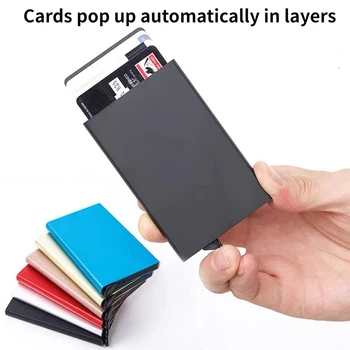 Автоматична всплывающая кутия за кредитни карти ID, Тънък алуминиев калъф за чантата за носене за банкови кредитни карти, RFID-държач за карти, Организиране на съхранение