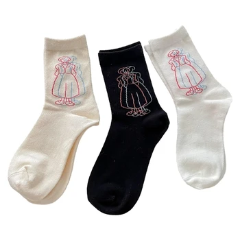 Памучни чорапи, Обувки, Чорапи с винтажным абстрактен модел, Чорапи до глезена, Мека, Новост, Забавни чорапи за жени, подаръци